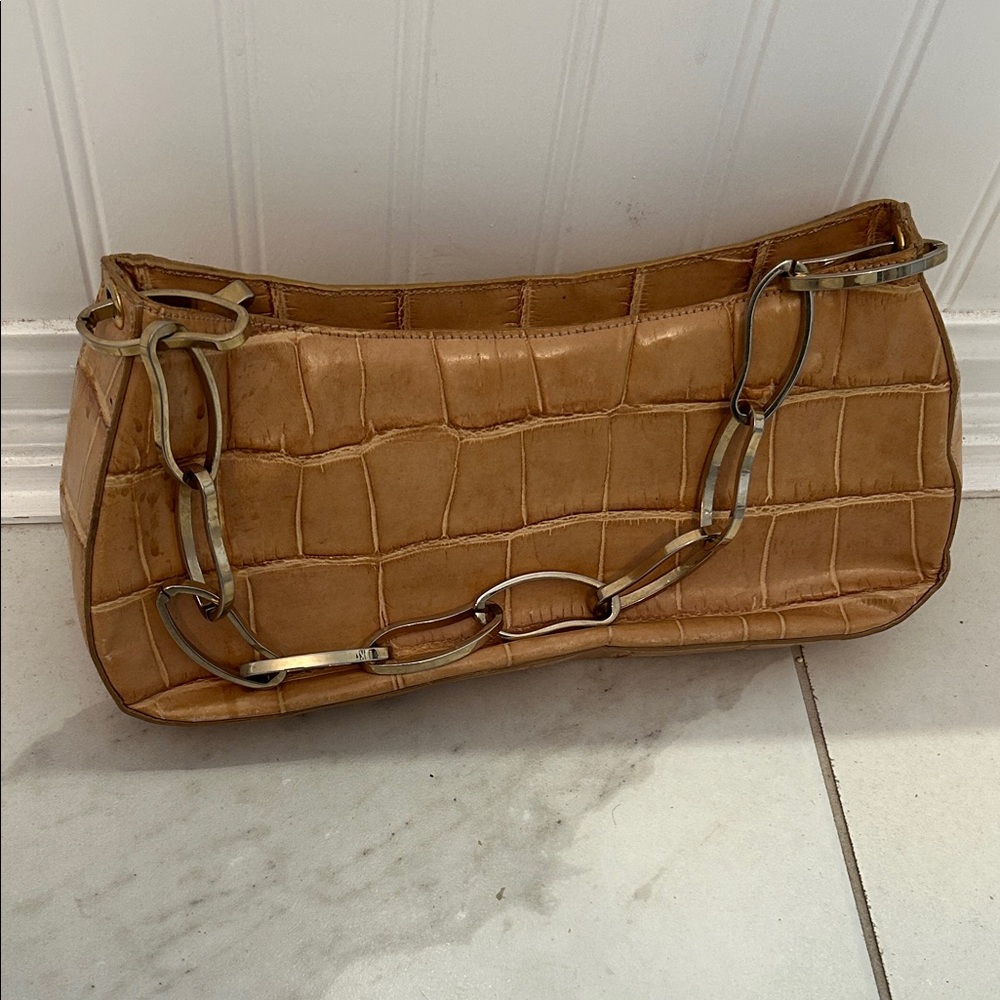 Vintage Italian Croc-Embossed Tan HandBag